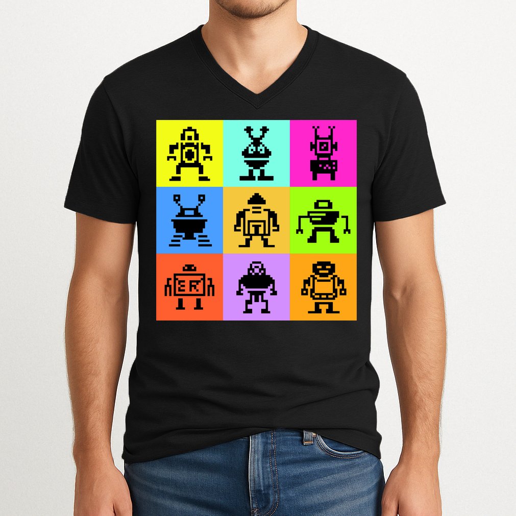 Pixelated Robot Collection V-Neck T-Shirt