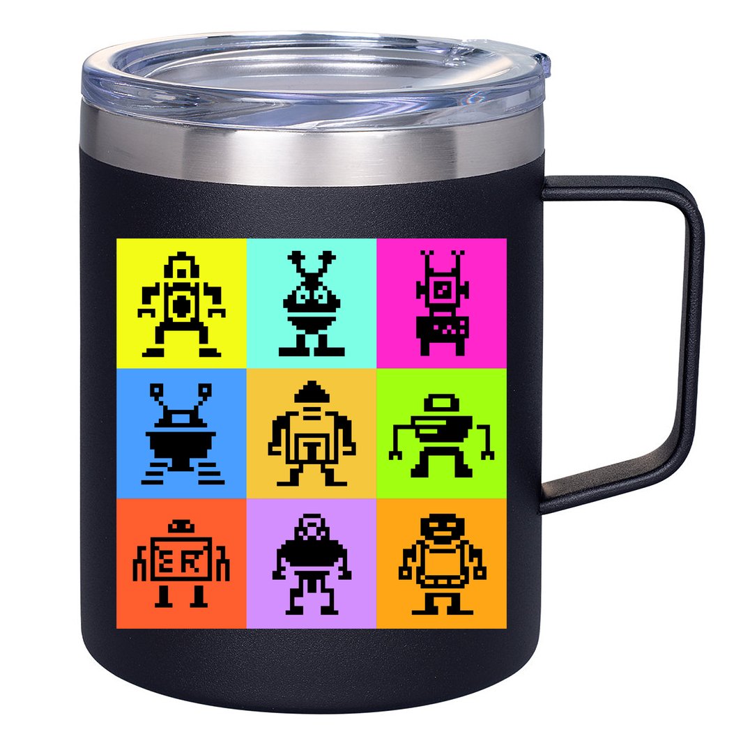 Pixelated Robot Collection 12oz Stainless Steel Coffee Mug