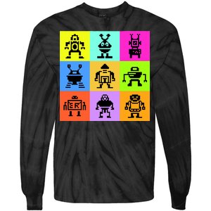 Pixelated Robot Collection Tie-Dye Long Sleeve Shirt