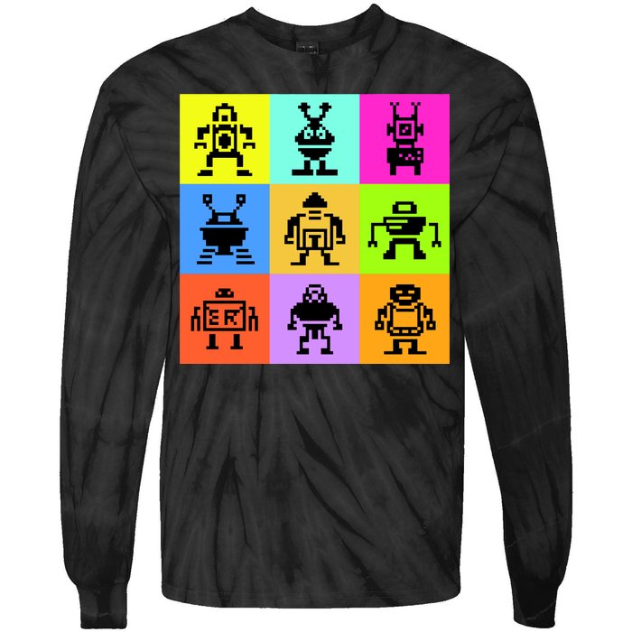 Pixelated Robot Collection Tie-Dye Long Sleeve Shirt