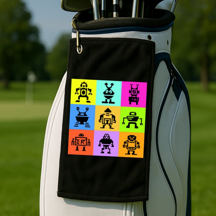 Pixelated Robot Collection Golf Towel