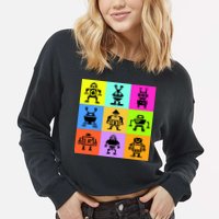 Pixelated Robot Collection Cropped Pullover Crew