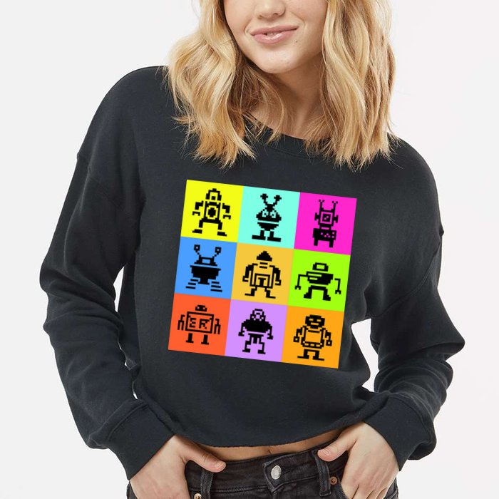 Pixelated Robot Collection Cropped Pullover Crew