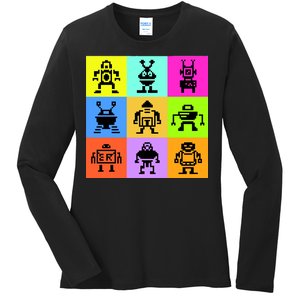 Pixelated Robot Collection Ladies Long Sleeve Shirt