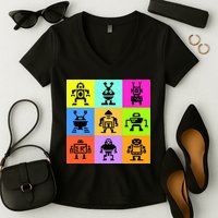 Pixelated Robot Collection Women's V-Neck T-Shirt