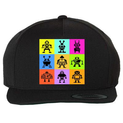 Pixelated Robot Collection Wool Snapback Cap