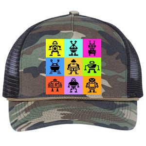 Pixelated Robot Collection Retro Rope Trucker Hat Cap