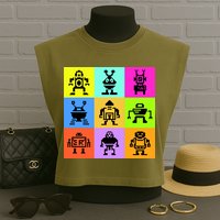 Pixelated Robot Collection Garment-Dyed Women's Muscle Tee