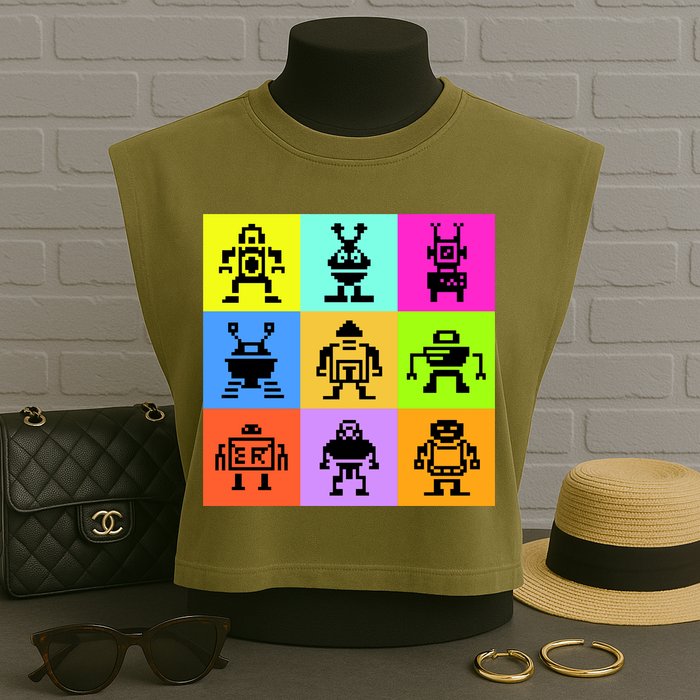 Pixelated Robot Collection Garment-Dyed Women's Muscle Tee