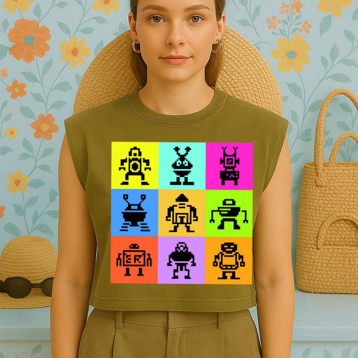 Pixelated Robot Collection Garment-Dyed Women's Muscle Tee