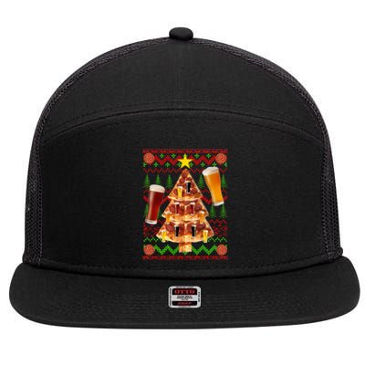 Pizza and Beer Ugly Christmas Sweater 7 Panel Mesh Trucker Snapback Hat