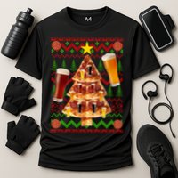 Pizza and Beer Ugly Christmas Sweater Cooling Performance Crew T-Shirt