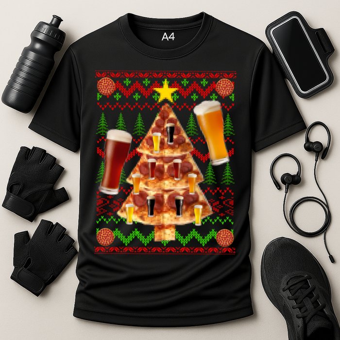Pizza and Beer Ugly Christmas Sweater Cooling Performance Crew T-Shirt