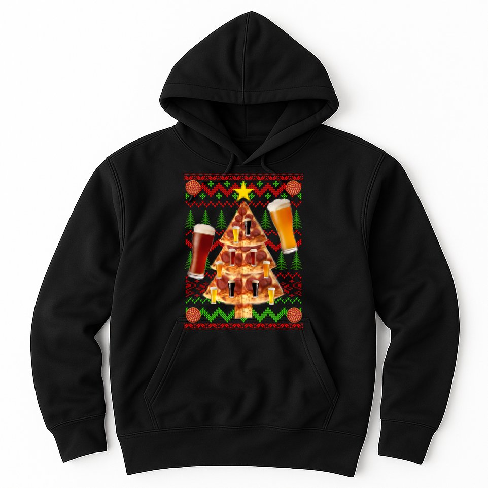 Pizza and Beer Ugly Christmas Sweater Hoodie