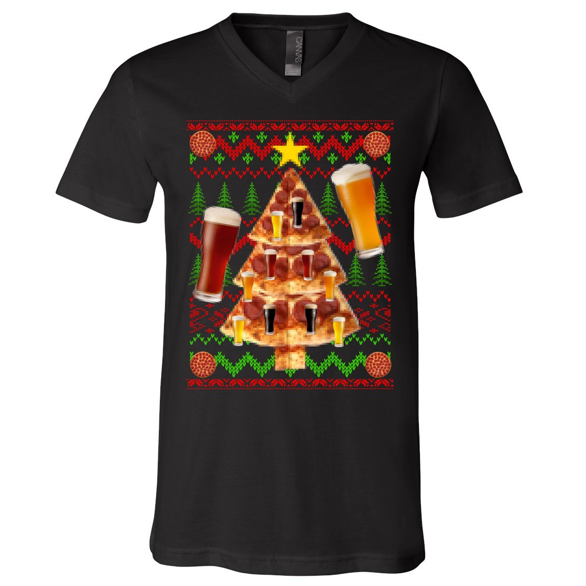 Pizza and Beer Ugly Christmas Sweater V-Neck T-Shirt