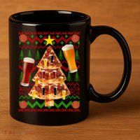 Pizza and Beer Ugly Christmas Sweater 11oz C Handle Ceramic Mug