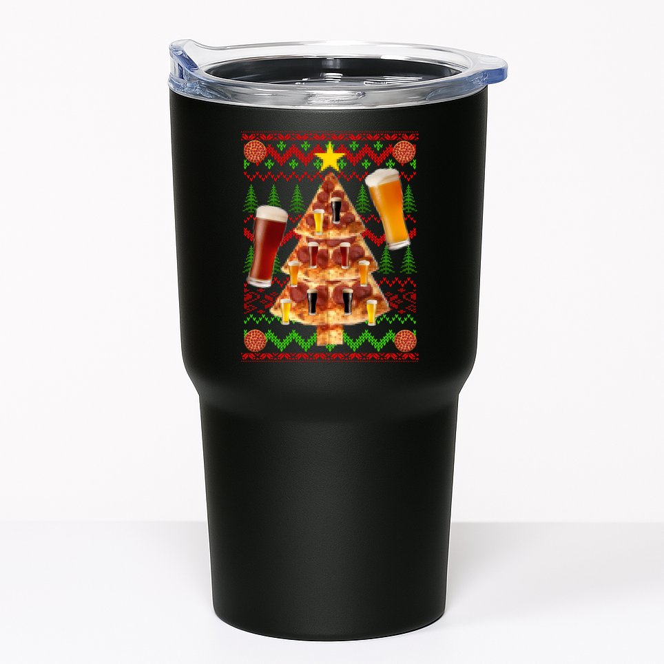 Pizza and Beer Ugly Christmas Sweater Tumbler