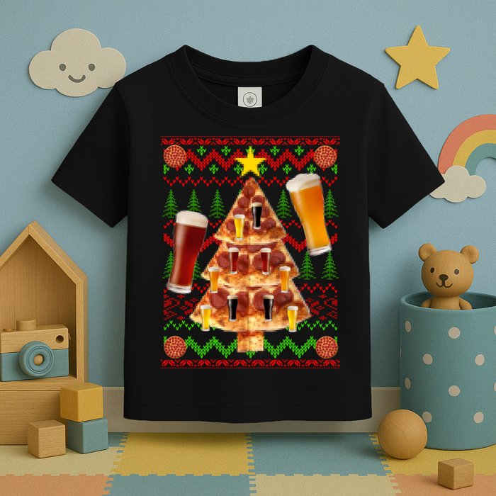 Pizza and Beer Ugly Christmas Sweater Toddler T-Shirt