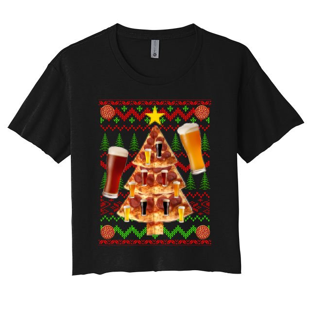 Pizza and Beer Ugly Christmas Sweater Crop Top