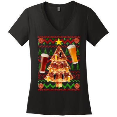 Pizza and Beer Ugly Christmas Sweater Women's V-Neck T-Shirt