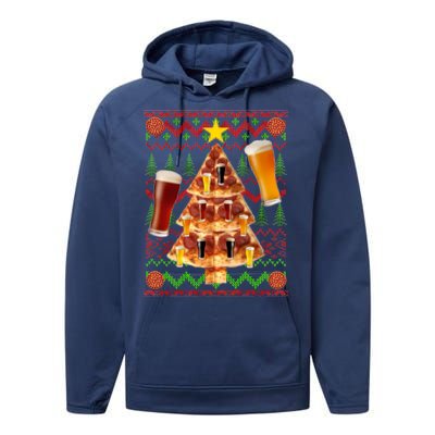 Pizza and Beer Ugly Christmas Sweater Performance Fleece Hoodie