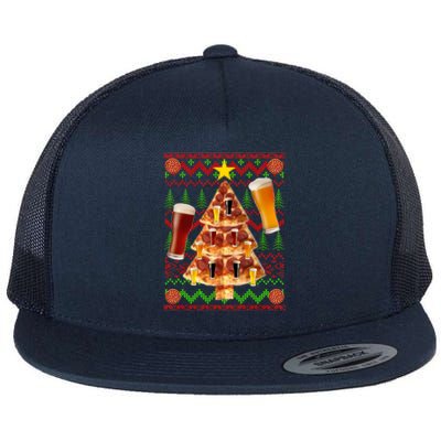 Pizza and Beer Ugly Christmas Sweater Flat Bill Trucker Hat