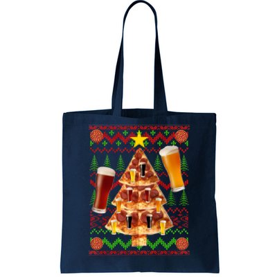 Pizza and Beer Ugly Christmas Sweater Tote Bag