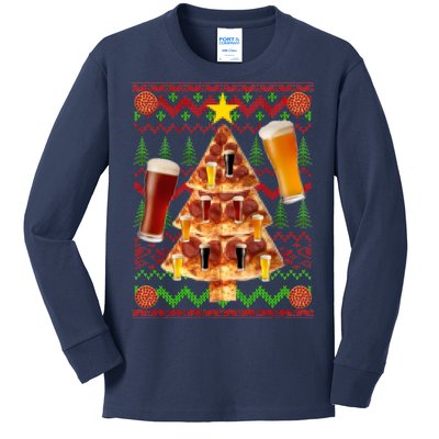 Pizza and Beer Ugly Christmas Sweater Kids Long Sleeve Shirt