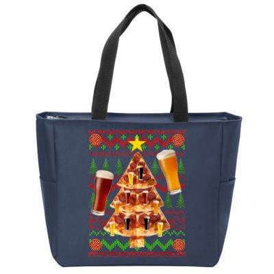 Pizza and Beer Ugly Christmas Sweater Zip Tote Bag