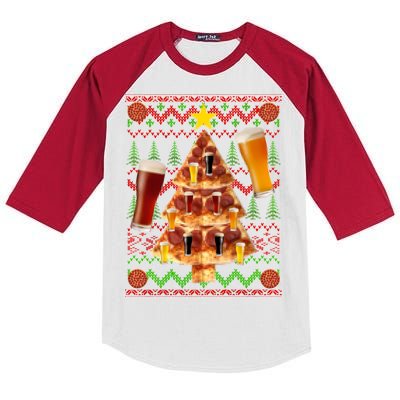 Pizza and Beer Ugly Christmas Sweater Kids Colorblock Raglan Jersey