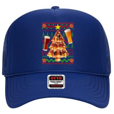 Pizza and Beer Ugly Christmas Sweater High Crown Mesh Back Trucker Hat