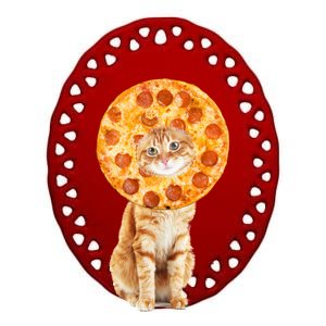 Pizza Cat Ceramic Oval Ornament