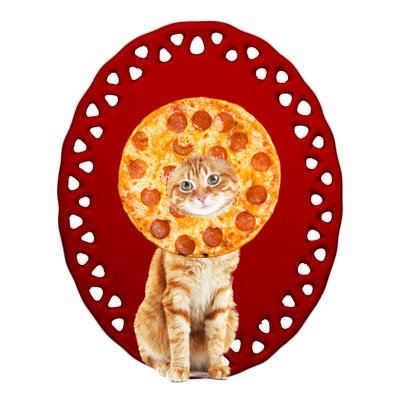 Pizza Cat Ceramic Oval Ornament