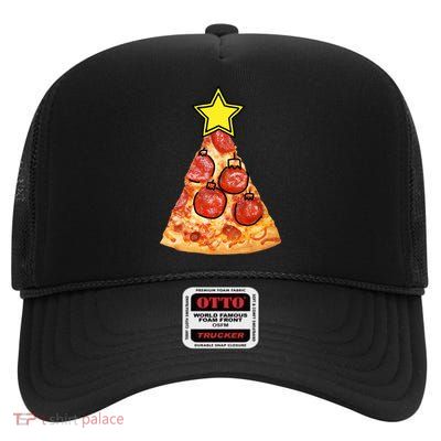 Pizza Christmas Tree Star High Crown Mesh Back Trucker Hat