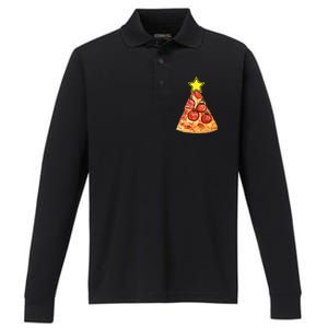 Pizza Christmas Tree Star Performance Long Sleeve Polo