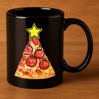 Pizza Christmas Tree Star 11oz C Handle Ceramic Mug