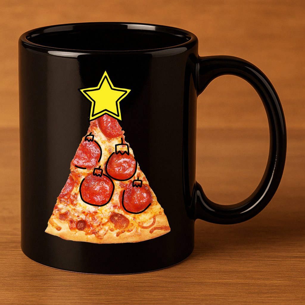 Pizza Christmas Tree Star 11oz C Handle Ceramic Mug