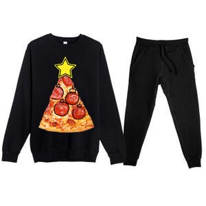 Pizza Christmas Tree Star Premium Crewneck Sweatsuit Set