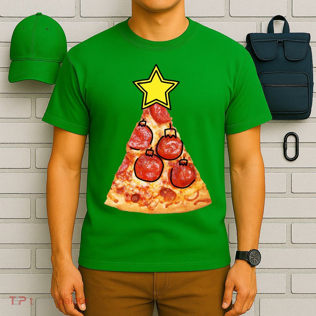 Pizza Christmas Tree Star T-Shirt