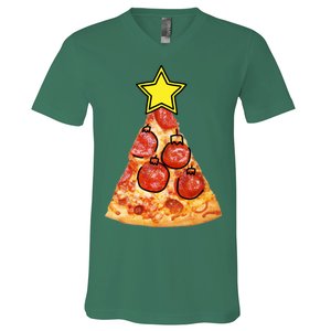 Pizza Christmas Tree Star V-Neck T-Shirt