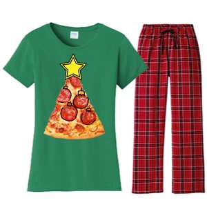 Pizza Christmas Tree Star Women's Flannel Pajama Set