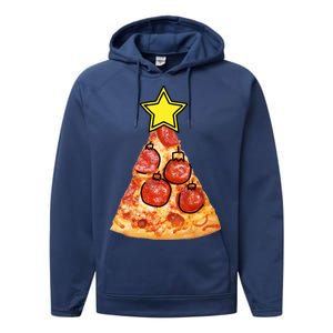 Pizza Christmas Tree Star Performance Fleece Hoodie