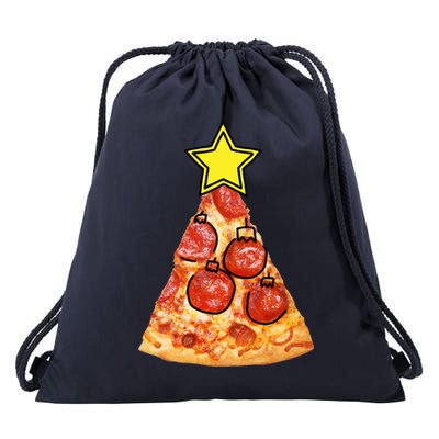 Pizza Christmas Tree Star Drawstring Bag