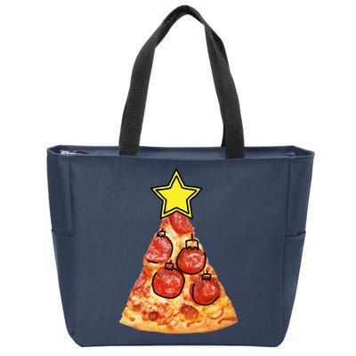 Pizza Christmas Tree Star Zip Tote Bag