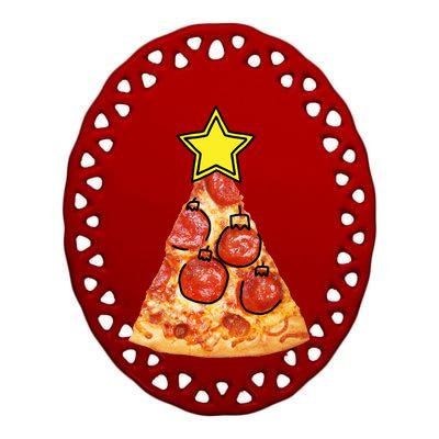 Pizza Christmas Tree Star Ceramic Oval Ornament