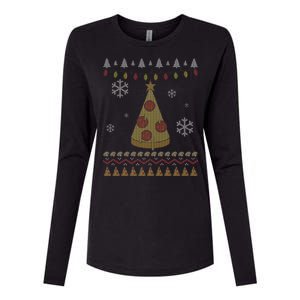 Pizza Christmas Tree Ugly Womens Cotton Relaxed Long Sleeve T-Shirt