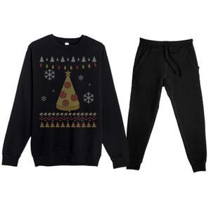 Pizza Christmas Tree Ugly Premium Crewneck Sweatsuit Set