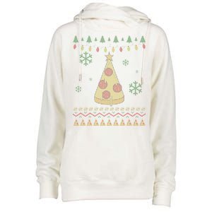 Pizza Christmas Tree Ugly Womens Funnel Neck Pullover Hood