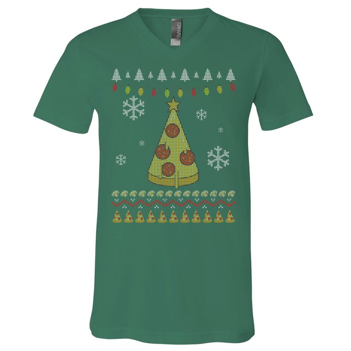 Pizza Christmas Tree Ugly V-Neck T-Shirt