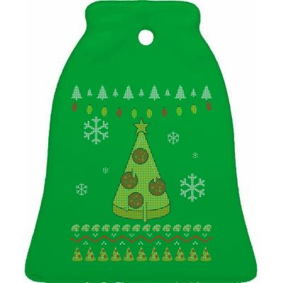 Pizza Christmas Tree Ugly Ceramic Bell Ornament